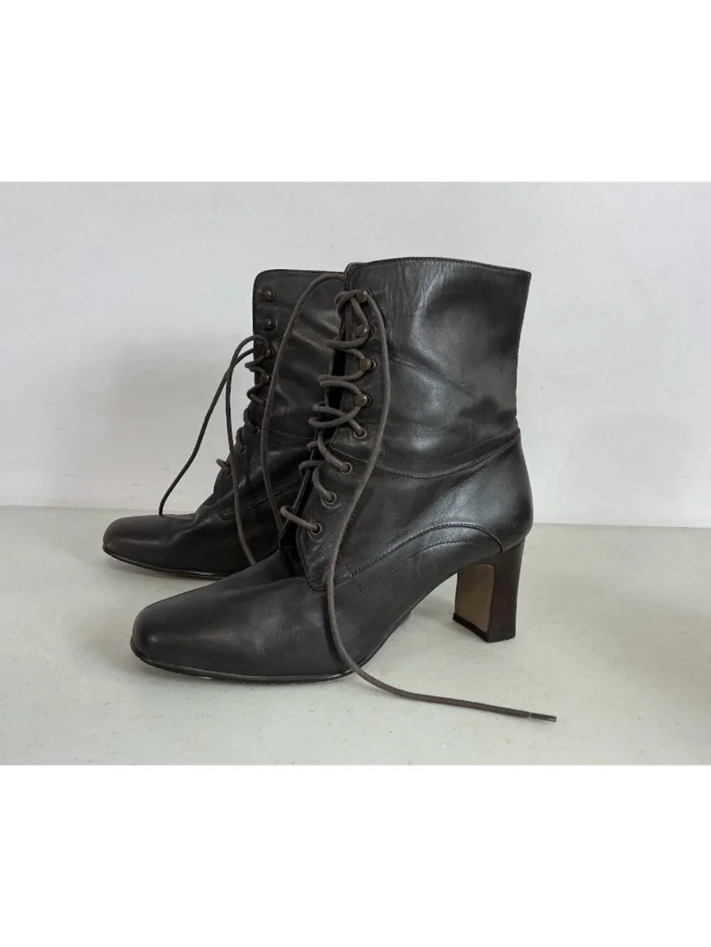 Coldwater Creek Lace up Brown Leather Boots Heeled Womens 8.5